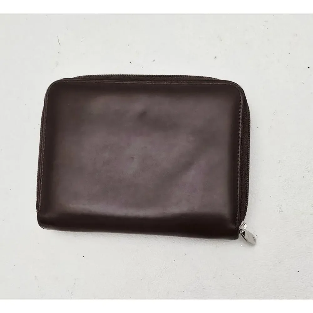 Mandarina Duck Bifold Zip Accordion Wallet Calfskin Leather Brown MD38